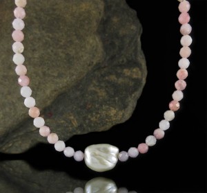 Pink Opal & Baroque Pearl Necklace