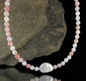Pink Opal & Baroque Pearl Necklace