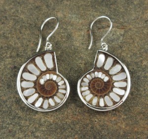 Ammonite with Mother of Pearl Inlay Earrings