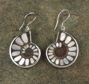 Ammonite with Mother of Pearl Inlay Earrings