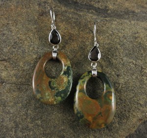 Smoky Quartz & Rainforest Rhyolite Earrings