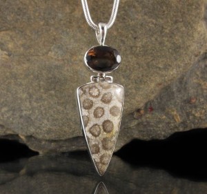 Smoky Quartz & Fossil Coral Pdt Lge