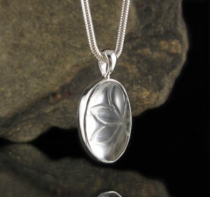 Clear Quartz Carved Flower Pendant Med