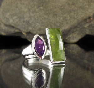 Vesuvianite & Amethyst Ring