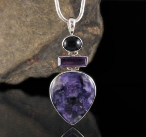 Black Onyx & Amethyst & Charoite Pendant Lge