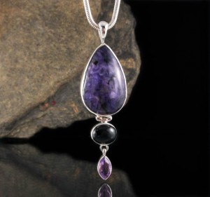 Charoite & Black Onyx & Amethyst Pendant Lge