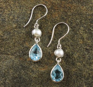 Pearl & Blue Topaz Earrings