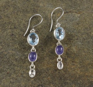 Blue Topaz , Tanzanite & White Topaz Earrings