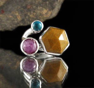 Yellow Aventurine & Chrysocolla & Sapphire Ring