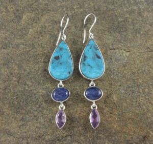 Turquoise & Kyanite & Amethyst Earrings