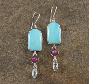 Turquoise & Sapphire & Blue Topaz Earrings