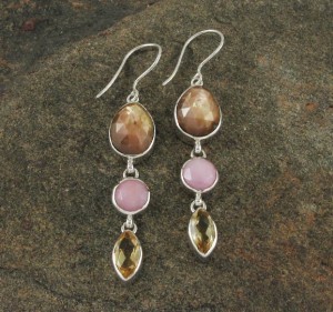 Sapphire & Pink Opal & Citrine Earrings