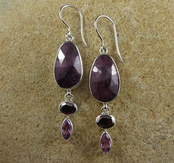 Sapphire & Garnet & Amethyst Earrings - EARRINGS