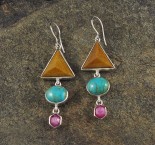 Yellow Aventurine & Turquoise & Sapphire Earrings