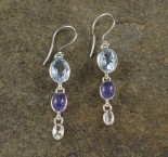 Blue Topaz , Tanzanite & White Topaz Earrings