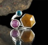 Yellow Aventurine & Chrysocolla & Sapphire Ring