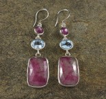 Sapphire & Blue Topaz &  Ruby in Quartz Earrings