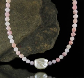 Pink Opal & Baroque Pearl Necklace