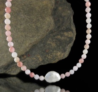 Pink Opal & Baroque Pearl Necklace