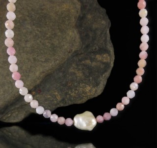 Pink Opal & Baroque Pearl Necklace