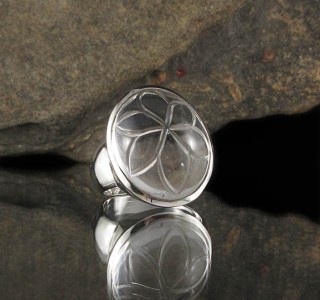 Clear Quartz Carved Flower Ring