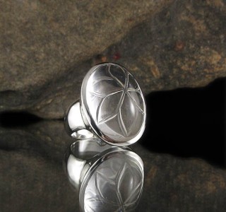 Clear Quartz Carved Flower Ring