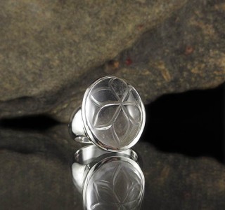 Clear Quartz Carved Flower Ring