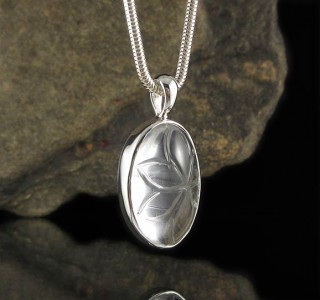 Clear Quartz Carved Flower Pendant Med