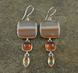 Banded Carnelian & Citrine Earrings
