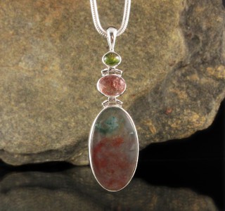 Tourmaline & Strawberry Quartz & Moss Agate Pdt Lge
