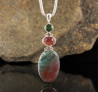 Canadian Jade & Strawberry Quartz & Moss Agate Pdt Lge