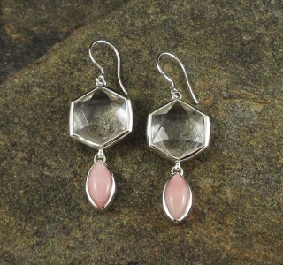 Clear Quartz & Pink Opal Earrings