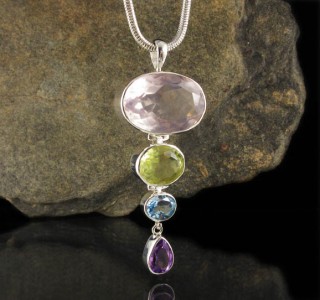 Rose Quartz & Lemon Quartz & Blue Topaz & Amethyst Pdt XL