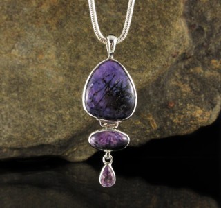 Charoite & Amethyst Pendant Med
