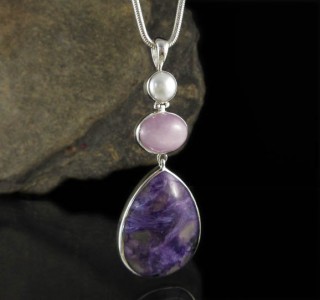 Pearl & Kunzite & Charoite Pendant XL