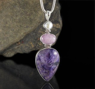 Pearl & Kunzite & Charoite Pendant Lge