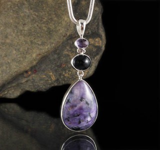 Amethyst & Black Onyx & Charoite Pendant Lge