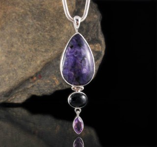 Charoite & Black Onyx & Amethyst Pendant Lge