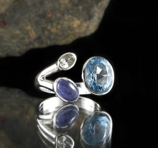 Blue Topaz , Tanzanite & White Topaz Ring