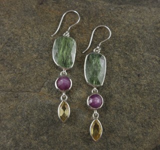 Green Kyanite & Sapphire & Citrine Earrings