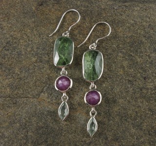 Green Kyanite & Sapphire & Citrine Earrings