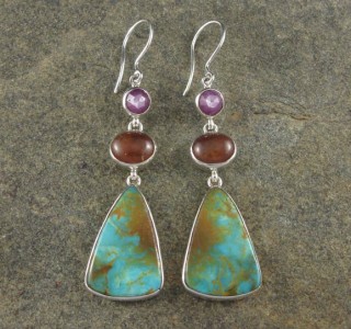 Sapphire & Hessonite Garnet & Turquoise Earrings Large
