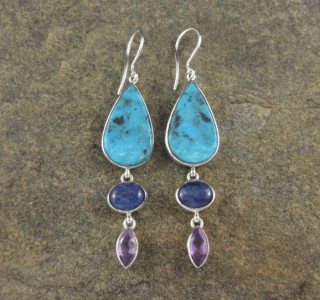 Turquoise & Kyanite & Amethyst Earrings
