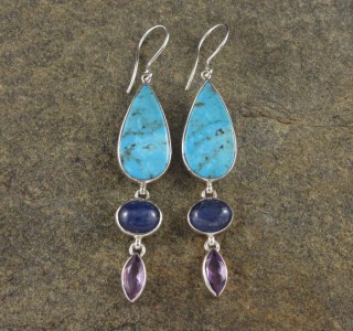 Turquoise & Kyanite & Amethyst Earrings