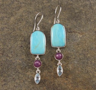 Turquoise & Sapphire & Blue Topaz Earrings