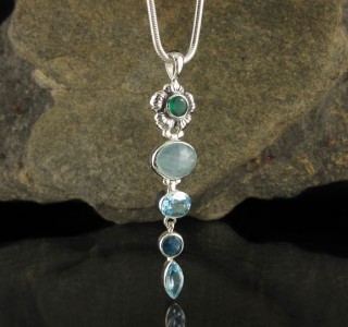 Green Chalcedony & Aquamarine & Blue Topaz & Ocean Kyanite Pdt Lge